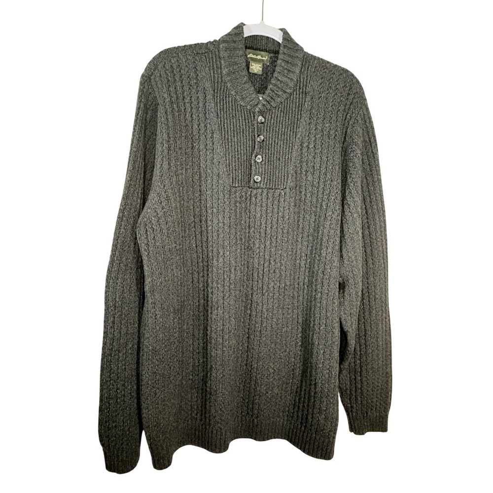 VTG Eddie Bauer Mens Sweater Fisherman  XL Tall Charcoal Chunky Knit Pullover